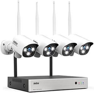 JouSecu 5MP Wireless Security Camera System No Hard Drive, 8 Channel Surveillance NVR Kits and 4pcs Super HD 5MP Outdoor Indoor WiFi Bullet Camera for Home Full Color Night Vision