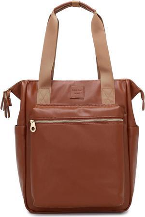 Kah&Kee Leather Convertible Tote Backpack for Women & Men | 14-Inch Laptop Diaper Bag, Office Work, Commuting, Ideal for Teachers, Travel (Brown)