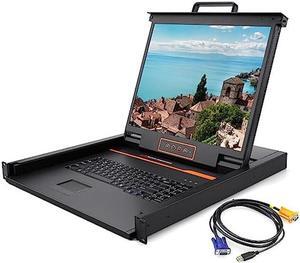 Rack Mount KVM Console, 19" Rack Mount Monitor, Single Port VGA KVM, 1U LCD KVM Drawer with Keyboard and Touch Pad, 17.6"x19.9"x1.67" (W x D x H),1280x1024@60Hz, USB/VGA KVM Cable Included,50,000 MTBF