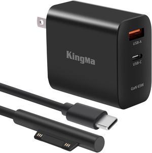King Ma 65W Surface Pro 7 Charger, USB C PD GaN 2-Port Travel Adapter for Surface Pro 3/4/5/6/7/8/X Go/Book/Studio i5
