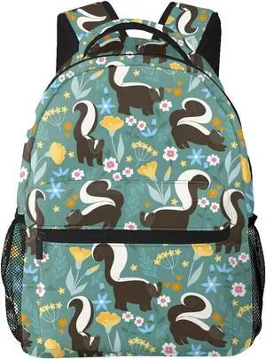 KiuLoam Cute Skunks And Flowers Kids Backpacks Large-Capacity School Bags 16 Inch Portable Laptop Bookbag Casual Backpack For 1th- 6th Grade Boys And Girls