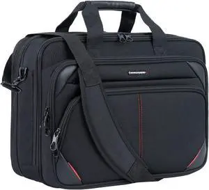 KROSER Laptop Bag 17.3 Inch Premium Laptop Briefcase, Expandable Water Repellent Laptop Shoulder Messenger Bag Durable Computer Case for Business/Travel/Men/Women (Black/Red)
