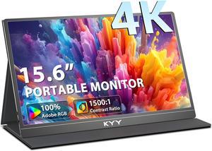 KYY 4K Portable Monitor 15.6'' 3840x2160 UHD USB-C Monitor, 100% Adobe RGB, 400cd/m^2, IPS Computer Gaming Display HDR Travel Monitor w/Speakers & Smart Cover for Laptop Xbox PS5 Switch PC Phone