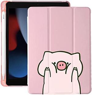 Cute Cartoon Pig for iPad Pro 12.9 Inch Case 2021/2020 with Pencil Holder, Auto Sleep/Wake, Pink Leather Soft TPU Back Cover for iPad Pro 12.9 5th Generation, Pink, 12.9-inch iPad Pro(2020/2021)