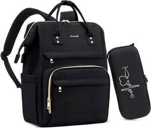 LOVEVOOK Laptop Backpack for Women with Stethoscope Case & USB Charging Port Nurse Backpack Anti Theft Travel Backpacks Doctor Bag Fits 17Inch Laptop and Notebook,Black