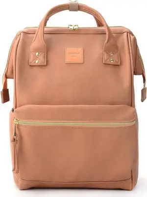 Kah&Kee Leather Backpack for Women and Men 15-inch Laptop Bag | Teacher Professional, Diaper Bag Backpack, Ideal for Work, School, Nurse, College & Travel (Tan Pink, Medium)