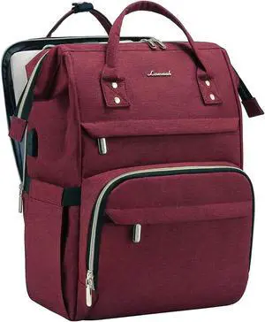 LOVEVOOK Laptop Backpack for Women, 15.6 Inch Travel Backpack with Laptop Compartment, Water Resistant Work Backpack for Teacher Nurse Doctor, Anti-theft Computer Bag with Charger, Wine Red