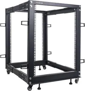Sound Town 4-Post 15U Open Frame Sever and Network Equipment Rack with Adjustable Depth 22"-40", Casters, Levelers, Cable Management (ST4POF-A15U)