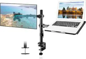 Suptek Monitor and Laptop Mount Holds 13-32 inch Computer Screen,Adjustable Monitor Arm Stand with Laptop Tray for 13-27 inch,Hold 22 lbs, with Clamp and Grommet Mounting Base