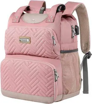 Mogplof Lunch backpack for women, Insulated Cooler Backpacks Lunch Box with RFID Pocket, Water-resistant BackPack with USB Port, 15.6 inch Laptop College for Nurse Work Travel, Pink