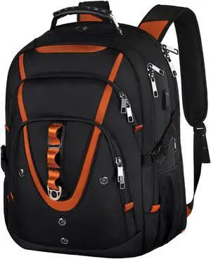 18.4 Laptop Backpack Women Men, 55L-60L Flight Approved Extra Large Travel Backpack RFID Anti Theft and TSA Friendly Backpack, Water Resistant College School Heavy Duty With USB Charging Port, Orange