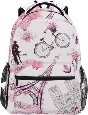 Backpack Valentine Paris Eiffel Tower Adults School Bag Casual College Bag Travel Zipper Bookbag Hiking Shoulder Daypack for Women Men