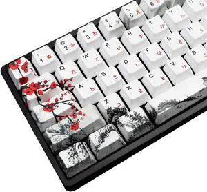 MOLGRIA Keycaps 68 Set for RK68 GK68 Mechanical Keyboard, Custom PBT OEM Profile Key Caps Japanese Font with Keycap Puller for Gateron Kailh Cherry MX Switch ANSI Layout Keyboard(Plum Blossom)