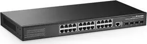MokerLink 28 Port Gigabit Managed Switch, 24 Port GE, 4 x 10G SFP+ Uplink, 1 Console Port, 1 USB Port, L3 Smart Managed, Rackmount Fanless, DHCP QoS Vlan IGMP and Static Routing
