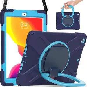 TSQ Case for iPad 10.2 Inch for Kids w/Handle+Pen Holder+Stand+Shoulder Strap | Shockproof Protective Cover for iPad 9th/8th/7th Generation 2021 2020 2019 | Navy Blue