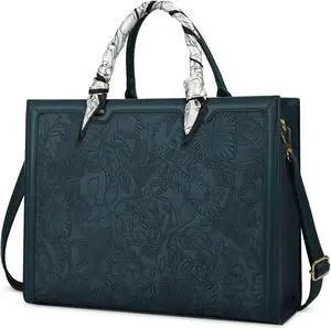 Laptop Bag for Women 15.6 Inch Laptop Tote Bag Waterproof Leather Computer Tote Bag Business Lightweight Office Briefcase Large Capacity Handbag Shoulder Bag Dark green