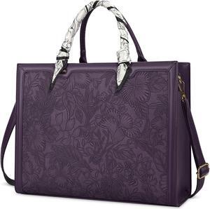 Laptop Bag for Women 15.6 Inch Laptop Tote Bag Waterproof Leather Computer Tote Bag Business Lightweight Office Briefcase Large Capacity Handbag Shoulder Bag Plum