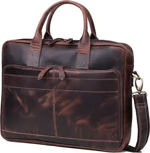VC VINTAGE COUTURE Leather briefcase bag for men Leather Laptop Bags For Men and Women Travel Messenger Bag 16 Inch (Brown, 16 Inch Briefcase)