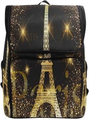 Naanle Chic Beautiful Fireworks Paris Golden Eiffel Tower Print Casual Daypack College Students Multipurpose Backpack Large Travel Hiking Bag Computer Bag for Boys Girls