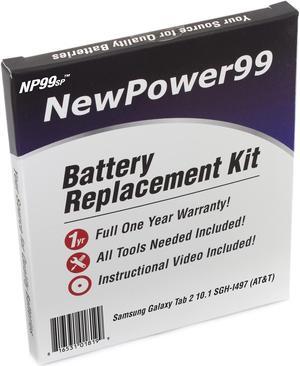 NewPower99 Battery Replacement Kit for Samsung Galaxy Tab 2 10.1 SGH-I497 (AT&T) with Tools, Video Instructions and Extended Life Battery