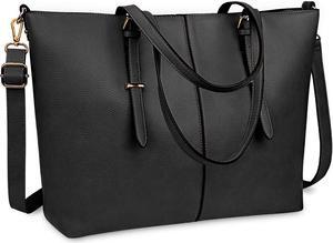 Laptop Tote Computer Bag for Women 15.6 Inch Waterproof Lightweight Leather For Business Office Work Briefcase Large Travel Shoulder Handbag Black