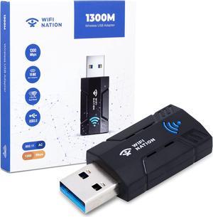 WiFi Nation(r) WiFi Dongle 1300Mbps WiFi Adapter 2.4G/5G Dual Band Mini USB 3.0 802.11ac Wireless Network Adapter for PC Desktop Laptop Windows MacOS & Most of Linux Distros