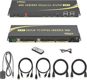 eKL Matrix Dual Monitor KVM Switch 2x2 HDMI 4K@60Hz 4:4:4, 2K@144Hz HDCP 2.2 Supports Extended Didplay and PC1 PC2 Display on 2 Monitors Separately