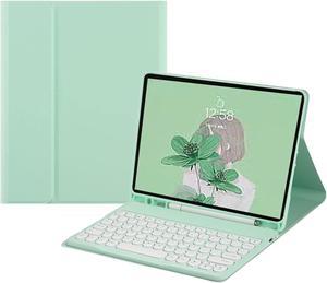HENGHUI Color Keyboard for Galaxy Tab S8+ 12.4" 2022 / S7 FE 2021 / S7 Plus 12.4 Inch Keyboard Case Cute Round Key Wireless Movable Keyboard Cover with S Pen Holder (MintGreen)