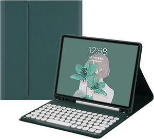 HENGHUI Color Keyboard for Galaxy Tab S8+ 12.4" 2022 / S7 FE 2021 / S7 Plus 12.4 Inch Keyboard Case Cute Round Key Wireless Movable Keyboard Cover with S Pen Holder (DarkGreen)
