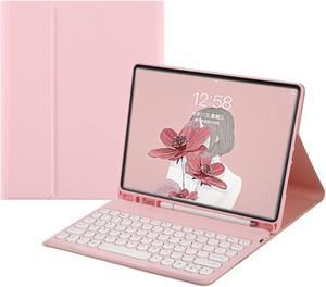 HENGHUI Color Keyboard for Galaxy Tab S8+ 12.4" 2022 / S7 FE 2021 / S7 Plus 12.4 Inch Keyboard Case Cute Round Key Wireless Movable Keyboard Cover with S Pen Holder (Pink)