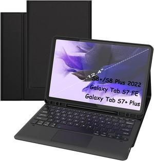 For Samsung Galaxy Tab S7 FE / S7 Plus /S8+ 12.4 inch Case with Keyboard - Smart Detachable Wireless Touchpad Tablet Keyboard Cover - Tab S7 FE 2021/ S7+ 2020/S8+ Keyboard Case with S Pen Holder Black