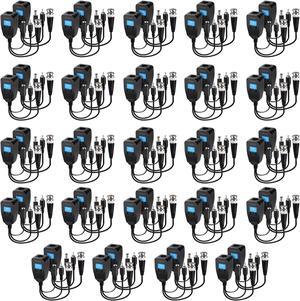 Passive Video Balun 24 Pairs Passive Video Power Balun Audio Connector 720P -2MP BNC to RJ45 Network Transceiver Cat5e/Cat6 BNC to ethernet Adapter AHD/TVI/CVI/CVBS For Full HD Security Camera System