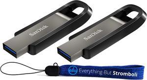 SanDisk Extreme Go 64GB USB 3.2 (2 Pack) Flash Drive for Computer, Laptop (SDCZ810-064G-G46) Type-A Bundle with (1) Everything But Stromboli Lanyard