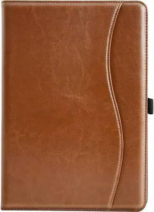 SaharaCase Multi-Angle Case for Apple iPad 10.2" (9th Generation 2021) [Shockproof Bumper] Built in Pencil Holder Rugged Protection Hand Strap Antislip Leather Kickstand (Brown)