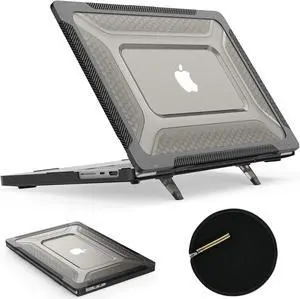 SEYMAC stock Case for MacBook Pro 16 inch 2024-2021 A3403 A3186 A2991 A2780 A2485, Shock-Absorbing Protection with Folding Stand &Mouse Pad/Bag Case for MacBook Pro 16'' M4/M3/M2/M1 (Black)