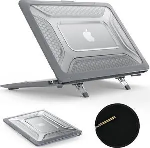 SEYMAC stock Case for MacBook Pro 16 inch 2024-2021 A3403 A3186 A2991 A2780 A2485, Shock-Absorbing Protection with Folding Stand &Mouse Pad/Bag Case for MacBook Pro 16'' M4/M3/M2/M1 (Gray)