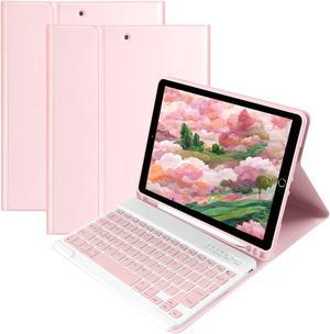 Disonbeir Cute Color iPad Keyboard Case for 10.2''9th Generation/8th Gen/7th Gen/Air3/iPad Pro 10.5 - Protective Case with Pencil Holder and Bluetooth Detachable Keyboard (Pink)