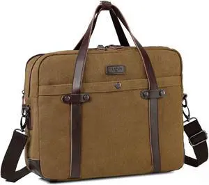 VASCHY Laptop Bag for Men/Women, Vintage Canvas Water Resistant 15.6 inch Messenger Bag Business Briefcase Shoulder Bag Brown