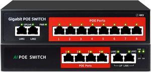 STEAMEMO 8 Port Gigabit PoE Switch + 4 POE Port Switch, 8 Gigabit Port 100W+ 4 Port 52W PoE Switch, Unmanaged Network Poe Switch, Metal Plug and Play