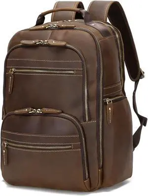 Taertii Genuine Leather Backpack For Men Vintage 17.3 inch Laptop Bag Large Capacity Business Travel Hiking Overnight Shoulder Daypacks 36L