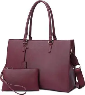 17-Inch Laptop Bag for Women - Casual Work Tote With USB Charging Port and Clutch Purse (Fuchsia)