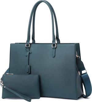 Laptop Bag for Women 17 inch Casual Work Bags for Women with USB Charging Port Laptop Tote Bag for Women with Clutch Purse (Dark Green)