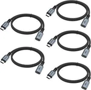 Type C Extension Cable 6FT 5-Pack, USB C Male to Female 100W Fast Charging Cables, 10Gbps Data, USBC Monitor Extender Cord 4K@60Hz Video, USB 3.2 Gen 2 for Laptop,Tablet,Phone,Car,USB C Hub,SD Card