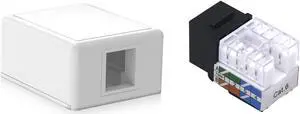 VCE 25-Pack RJ45 Cat6 Keystone Jack 90 Degree Insert Black Bundle with 5-Pack 1 Port Blank Keystone Jack Surface Mount Box