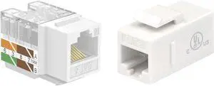 VCE 25-Pack RJ45 Cat6 Keystone Jack 90 Degree Inserts Bundle with 25-Pack CAT6 RJ45 Keystone Couplers-White