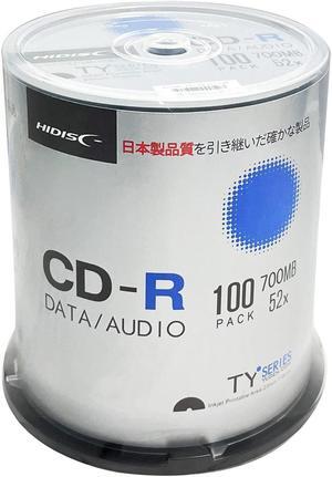 HIDISC TY Series Blue CD-R 52X 700MB White Inkjet Hub Printable Recordable Media Disc - 100 Cake Box