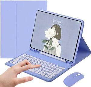 iPad Pro 12.9 2022 Case with Keyboard and Mouse,iPad Pro 12.9 Keyboard Case with Pencil Holder, Round Key Detachable Keyboard cover for iPad 12.9 Pro 2022 6th/2021 5th/2020 4th Gen, Light Purple