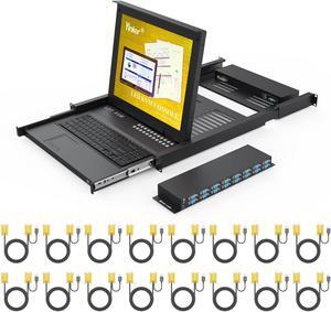 17" LCD KVM Console 16 Port VGA, Yinker Rackmount KVM Switch Fit 1U 19" Rack, Keyboard Monitor Touchpad Drawer Integrated + Cables
