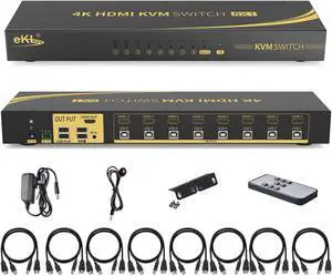 eKL KVM Switch, 8 Port v1.4 HDMI KVM Switch Supports Hotkeys Swapping 4K@30Hz 1080p 3D, 8 in 1 Out 8 PCs Sharing with One Set of Keyboard and Mouse
