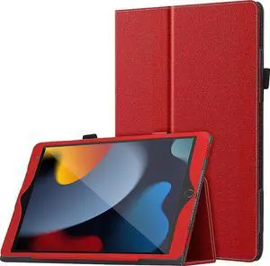 SaharaCase Bi-Fold Folio Case for Apple iPad 10.2 Inch (9th Generation 2021) [Shockproof Bumper] Rugged Protection Antislip Leather Kickstand (Red)